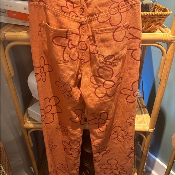 Orange Wide Leg Pants with Floral Design - Picture 3 of 3